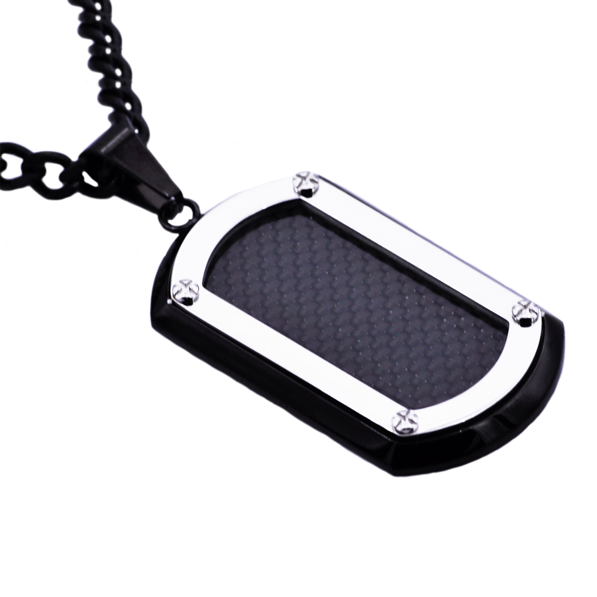 Arista Dog Tag Men's Pendant with Carbon Fiber in Stainless Steel, 24"
