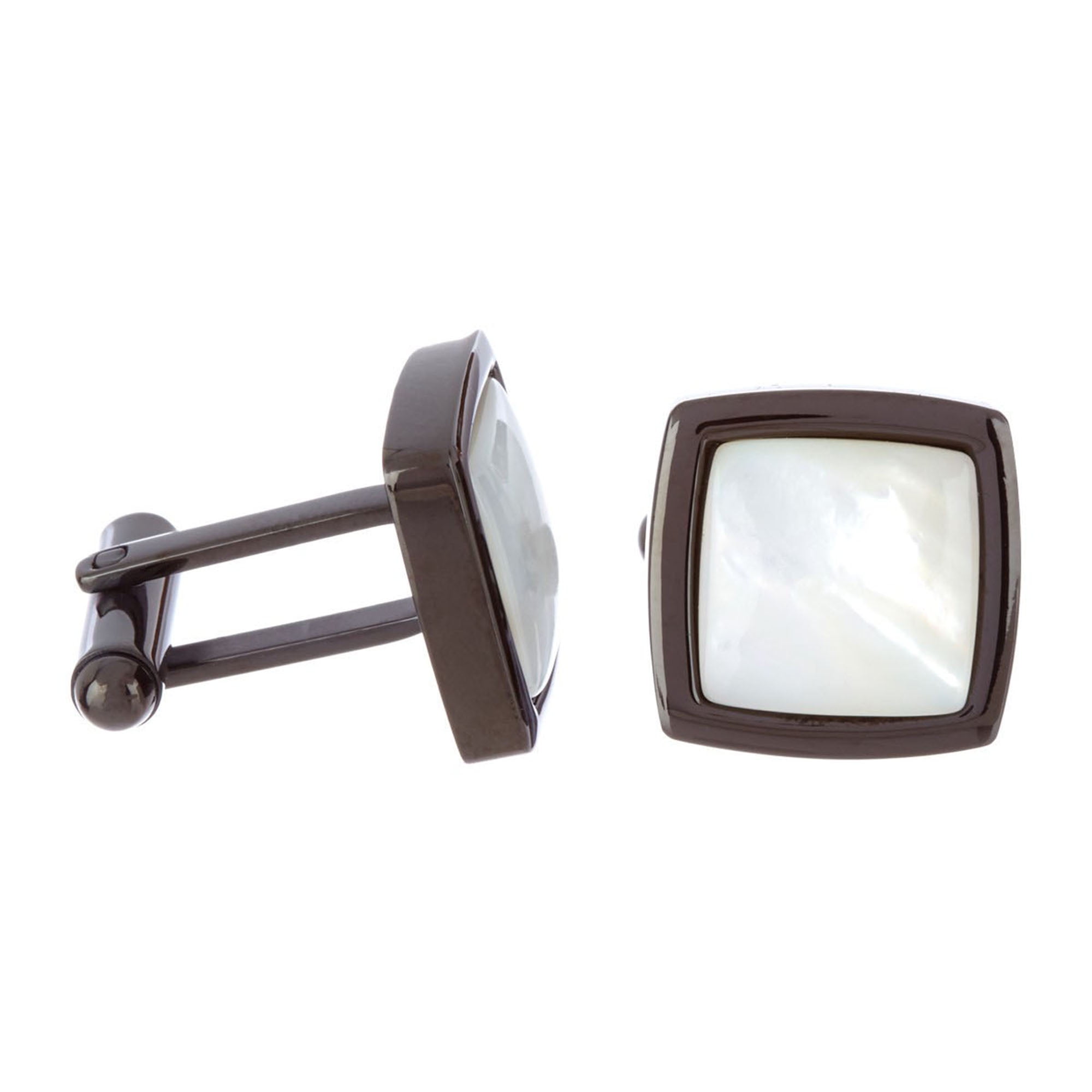 Arista Genuine Mother of Pearl Men's Cuff Links in Black Plated Stainless Steel