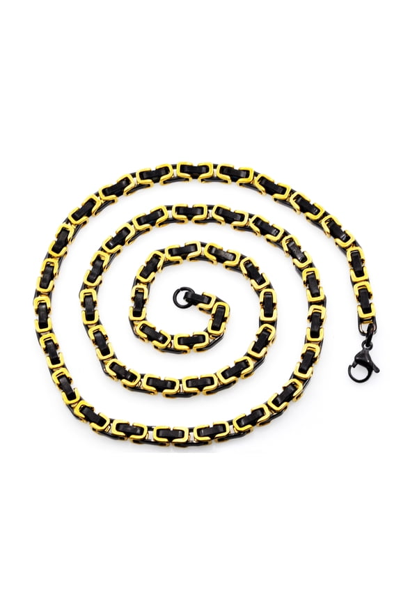 Gold and Black Plated Stainless Steel Byzantine Link Chain Men's Necklace, 24"
