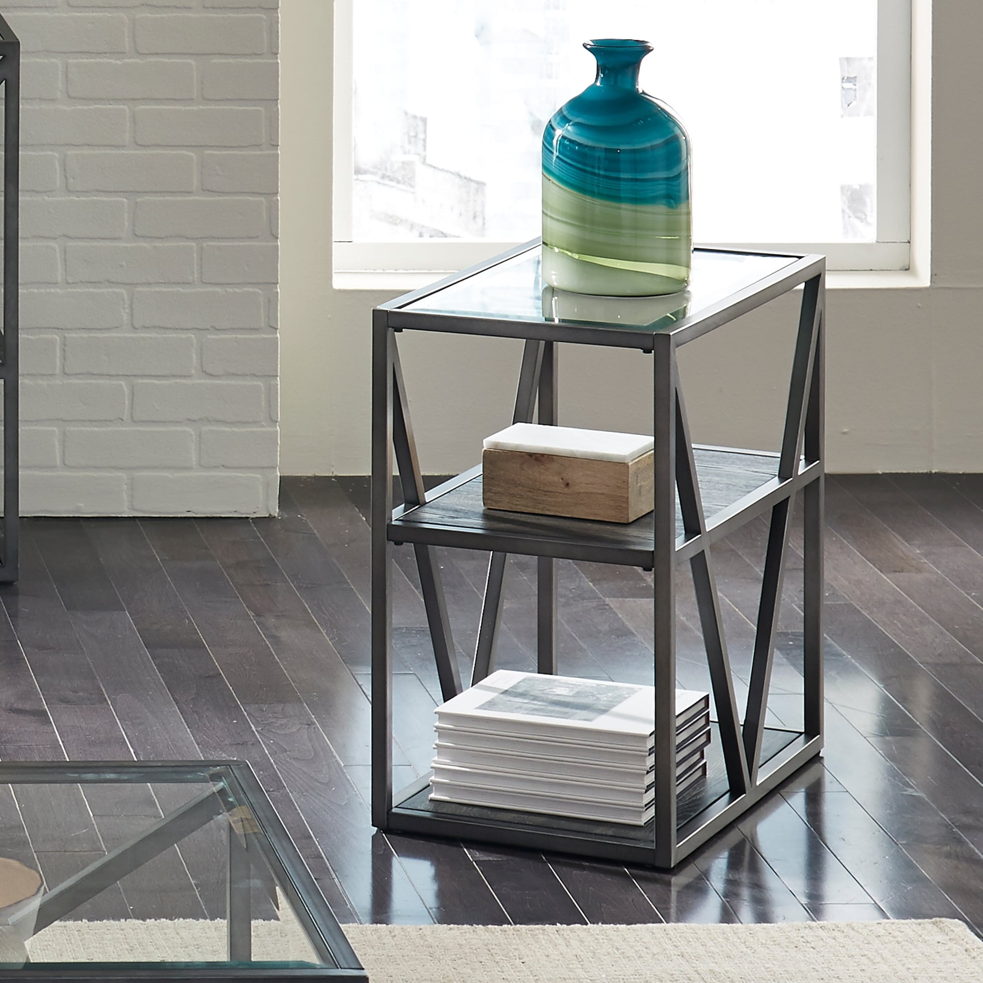 Arista Contemporary Gray Wood and Metal Chairside Table