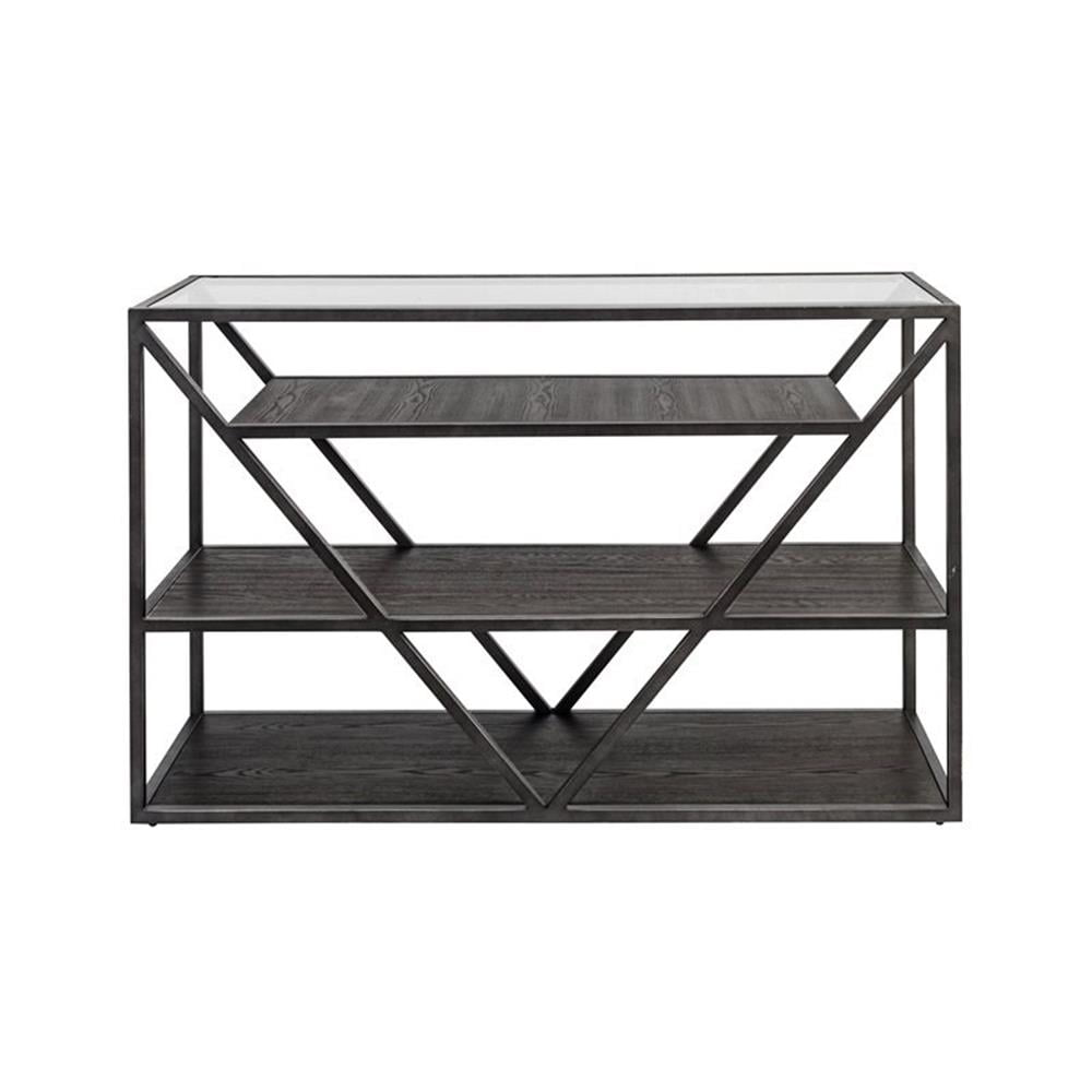 Arista Gray Wood and Metal Rectangular Sofa Table with Glass Top