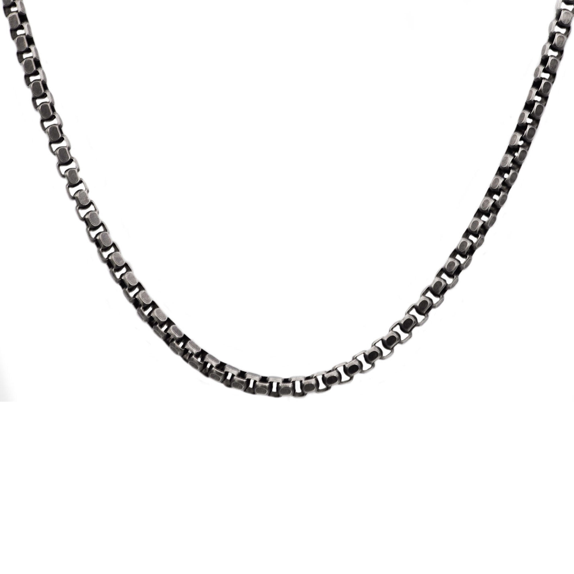 Arista Men's Black Plated Stainless Steel Box Link Chain Necklace, 24"