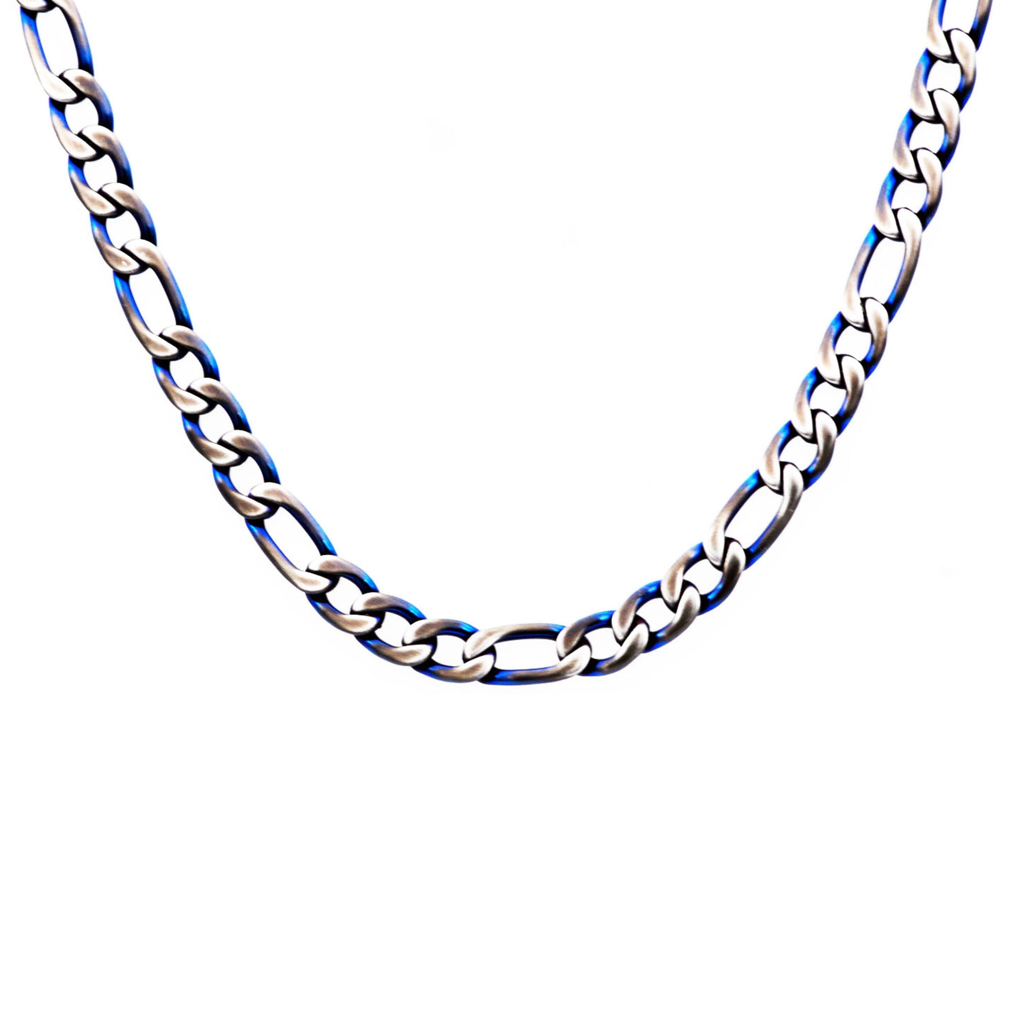 Arista Men's Blue Plated Stainless Steel Figaro Link Chain Necklace, 24"