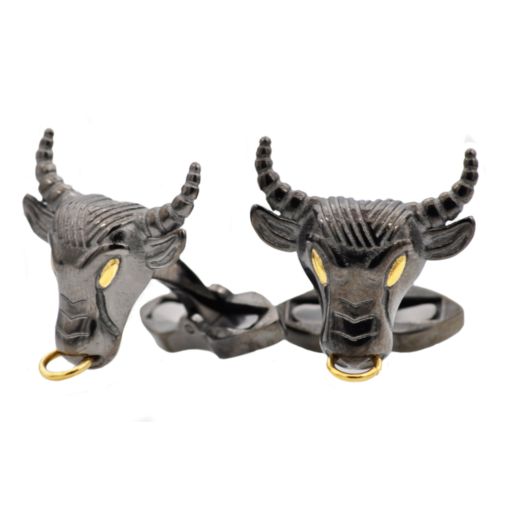 Arista Men's Bull Head Cuff Links in Black and Gold Plated Stainless Steel