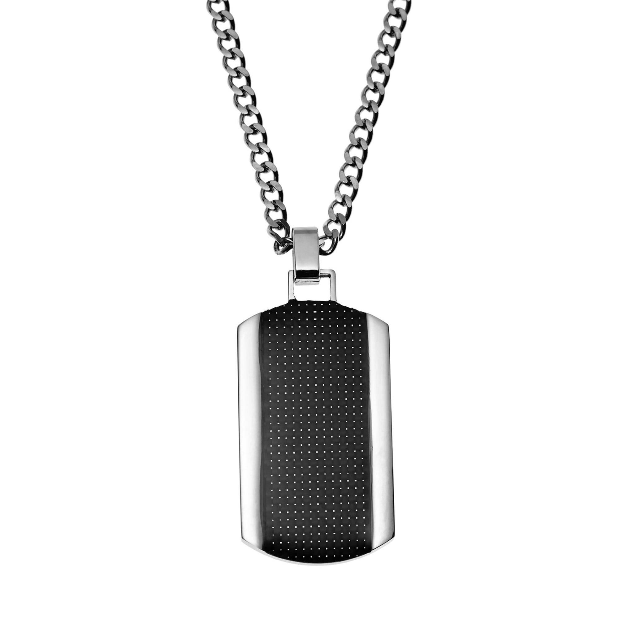 Arista Men's Carbon Fiber Dog Tag Pendant in Stainless Steel, 24"