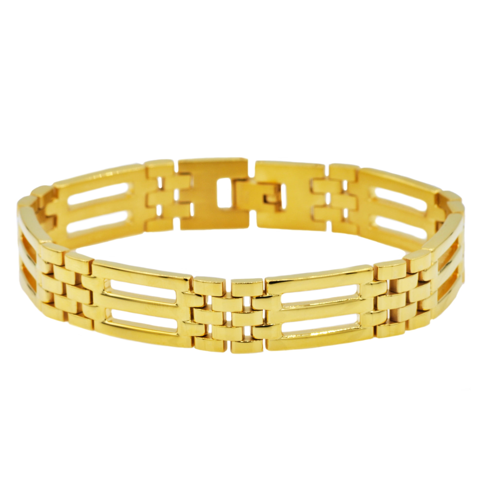 Arista Men's Classic Link Bracelet in Yellow Gold Plated Stainless Steel, 8.5"