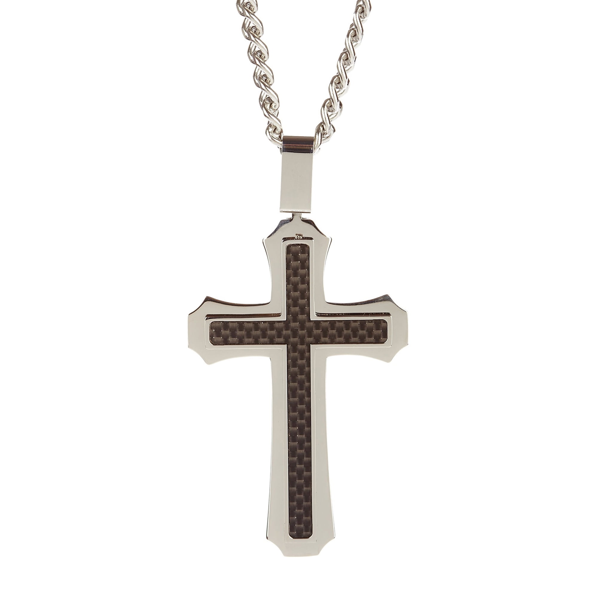 Arista Men's Cross Pendant in Carbon Fiber Solid Stainless Steel, 24"