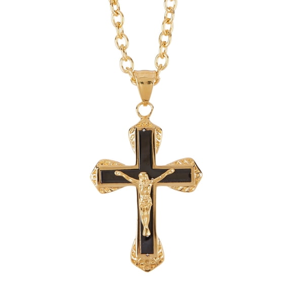 Arista Men's Cross Pendant in Gold Plated Solid Stainless Steel, 24"