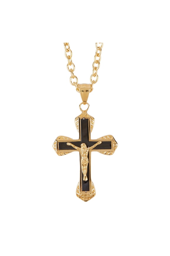 Men's Cross Pendant in Gold Plated Solid Stainless Steel, 24"