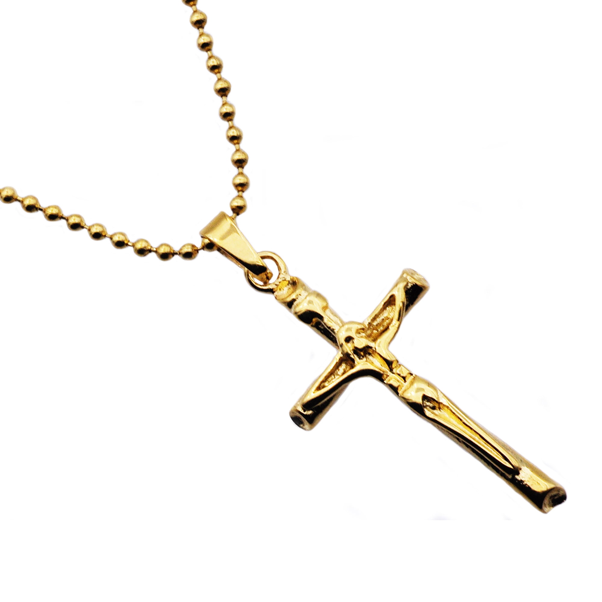 Arista Men's Cross Pendant in Gold Rhodium Plated Solid Stainless Steel, 24"