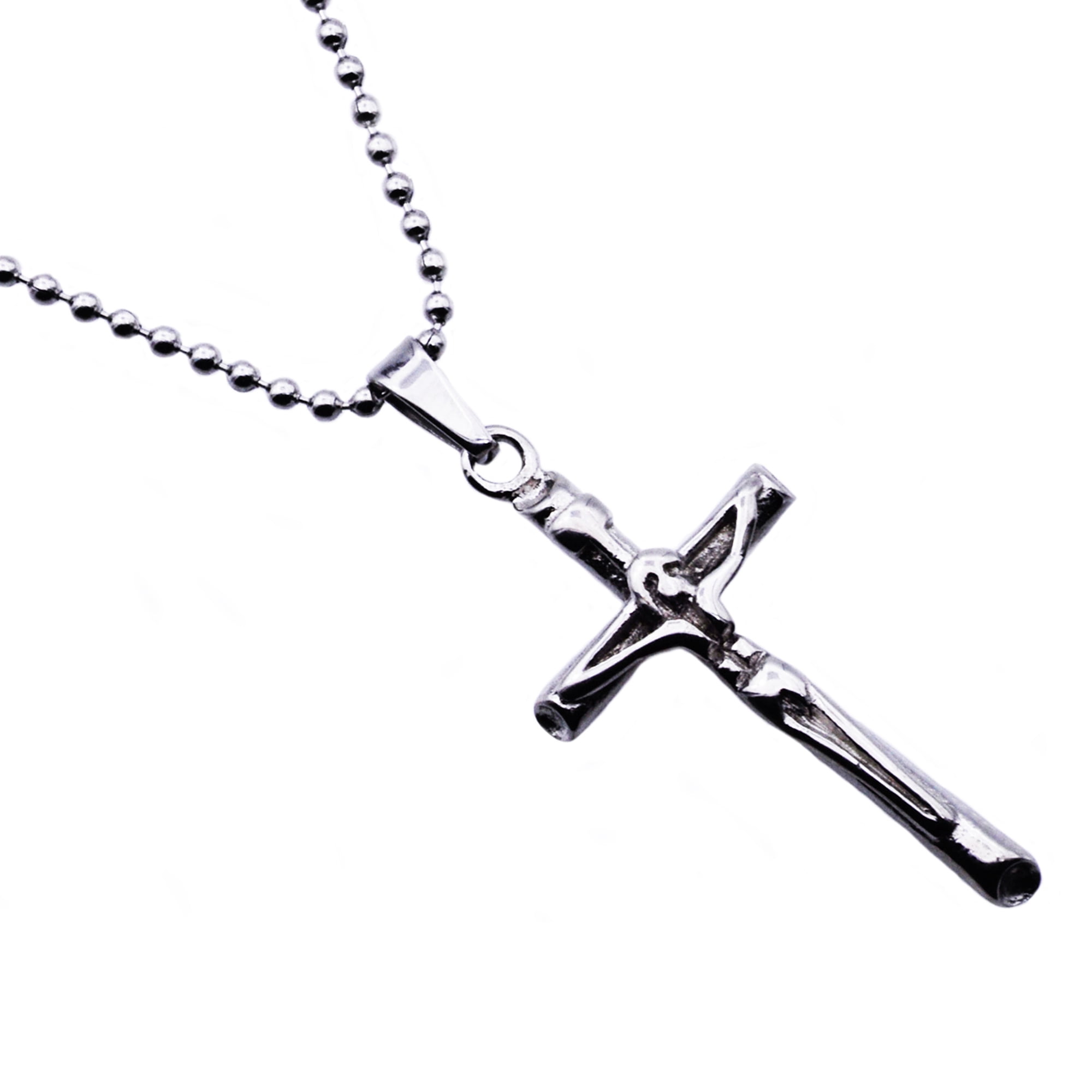 Arista Men's Dainty Cross Pendant in Stainless Steel, 24"