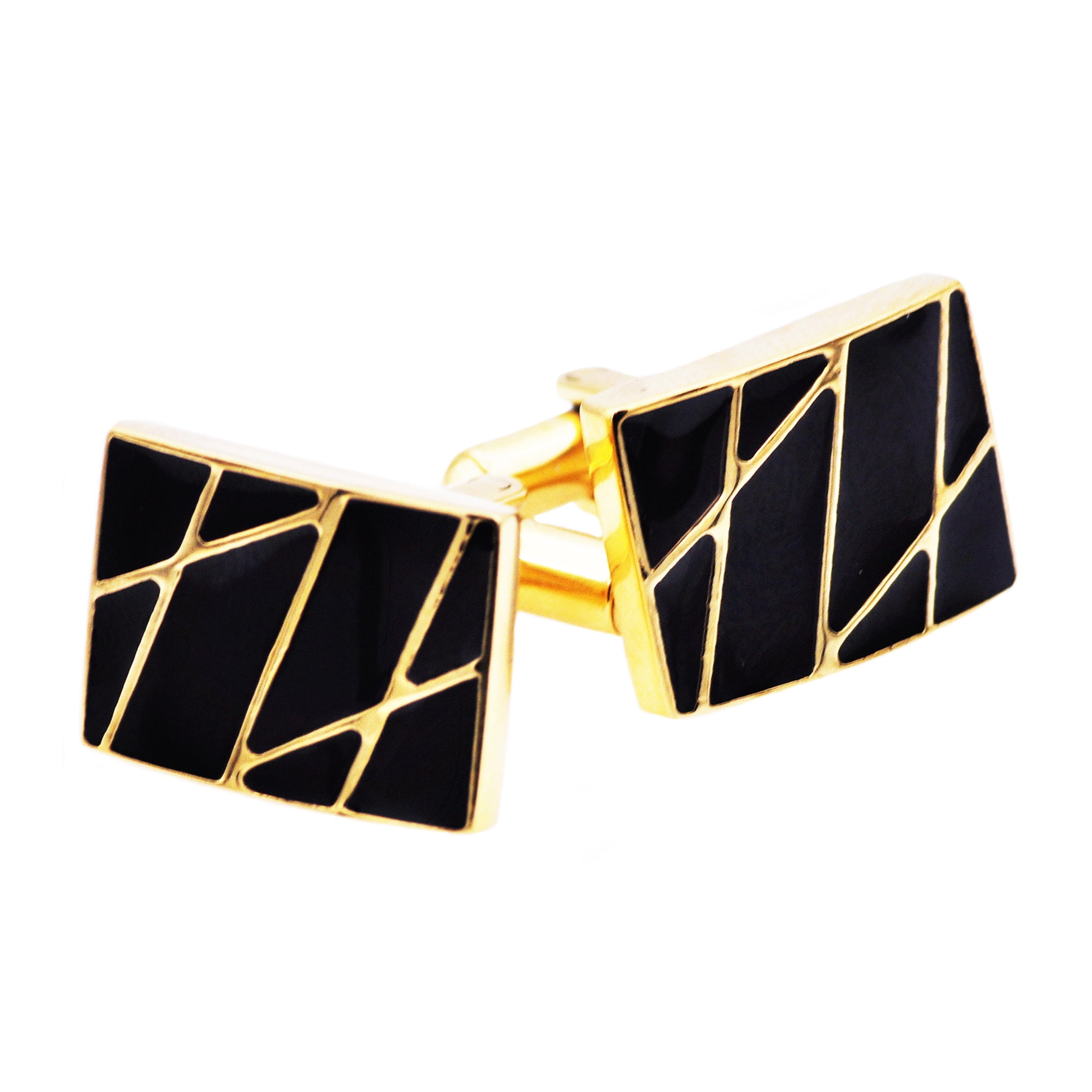 Arista Men's Decent Cuff Links in Black and Gold Plated Stainless Steel