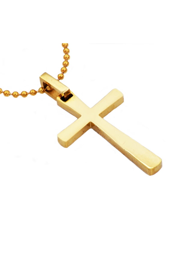 Men's Fancy Cross Pendant in Gold Plated Solid Stainless Steel, 24"