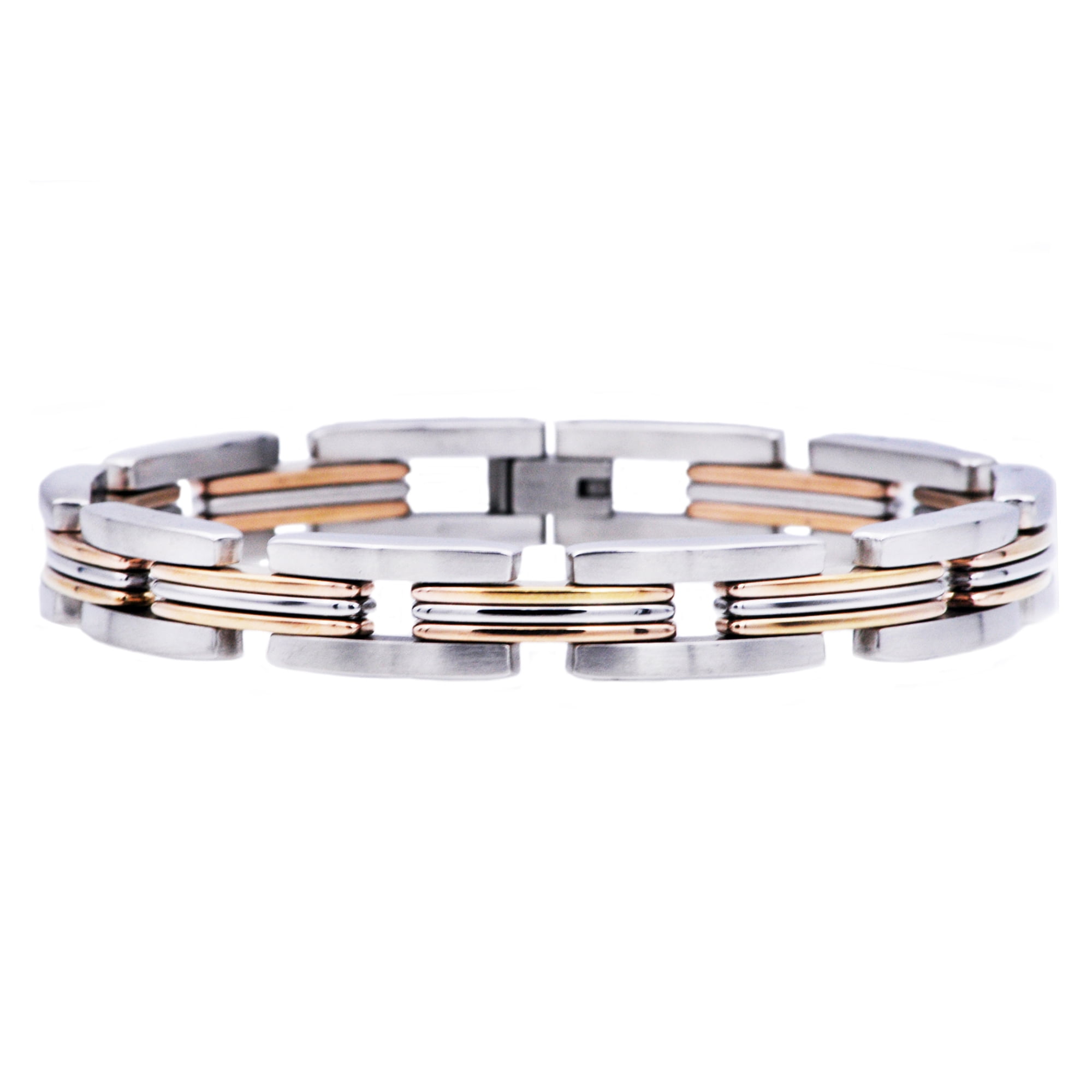 Arista Men's Fashion Bracelet in Rose Plated Solid Stainless Steel, 8.5"