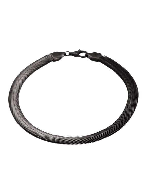 Men's Flat Snake Link Chain Bracelet in Black Plated Solid Stainless Steel, 8.5"