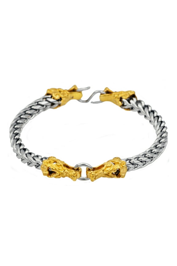 Men's Franco Link Chain Dragon Bracelet in Gold Plated Solid Stainless Steel, 8.5"
