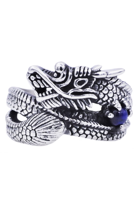 Men's Genuine Blue Tiger Eye Stainless Steel Dragon Ring