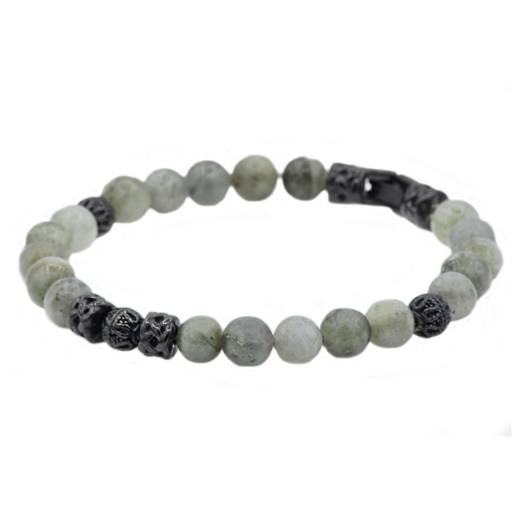 Arista Men's Genuine Labradorite Men's Beaded Bracelet in Stainless Steel, 8.5"