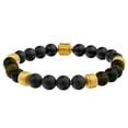 thumbnail image 1 of Arista Men's Genuine Onyx and Tiger Eye Beaded Bracelet in Gold Plated Stainless Steel, 8", 1 of 4