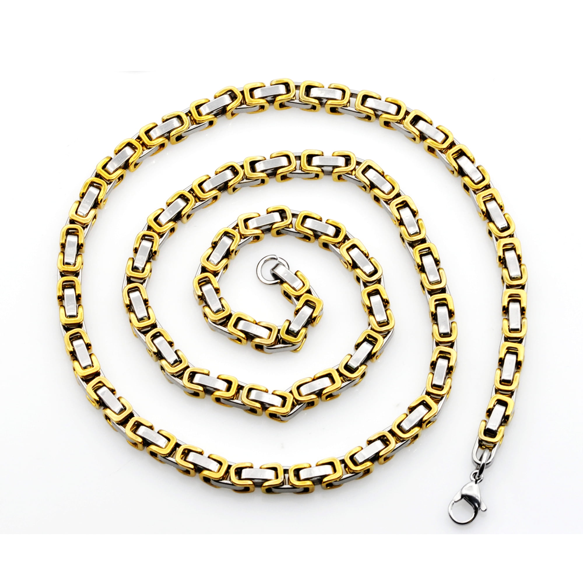 Arista Men's Gold Plated Stainless Steel Byzantine Link Chain Necklace, 24"