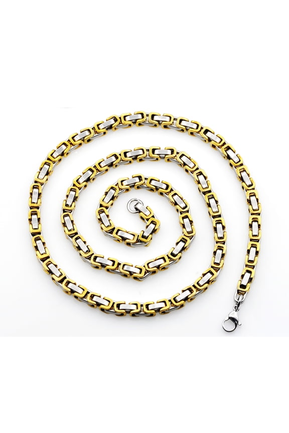 Men's Gold Plated Stainless Steel Byzantine Link Chain Necklace, 24"