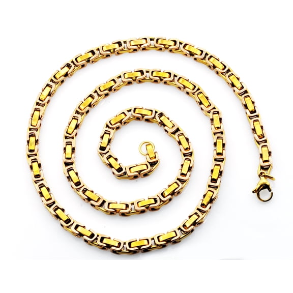 Arista Men's Gold Plated Stainless Steel Byzantine Link Chain Necklace, 24"