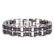 Arista Mens Link Bracelet in Black Silicon & Polished Stainless Steel, 8.5"