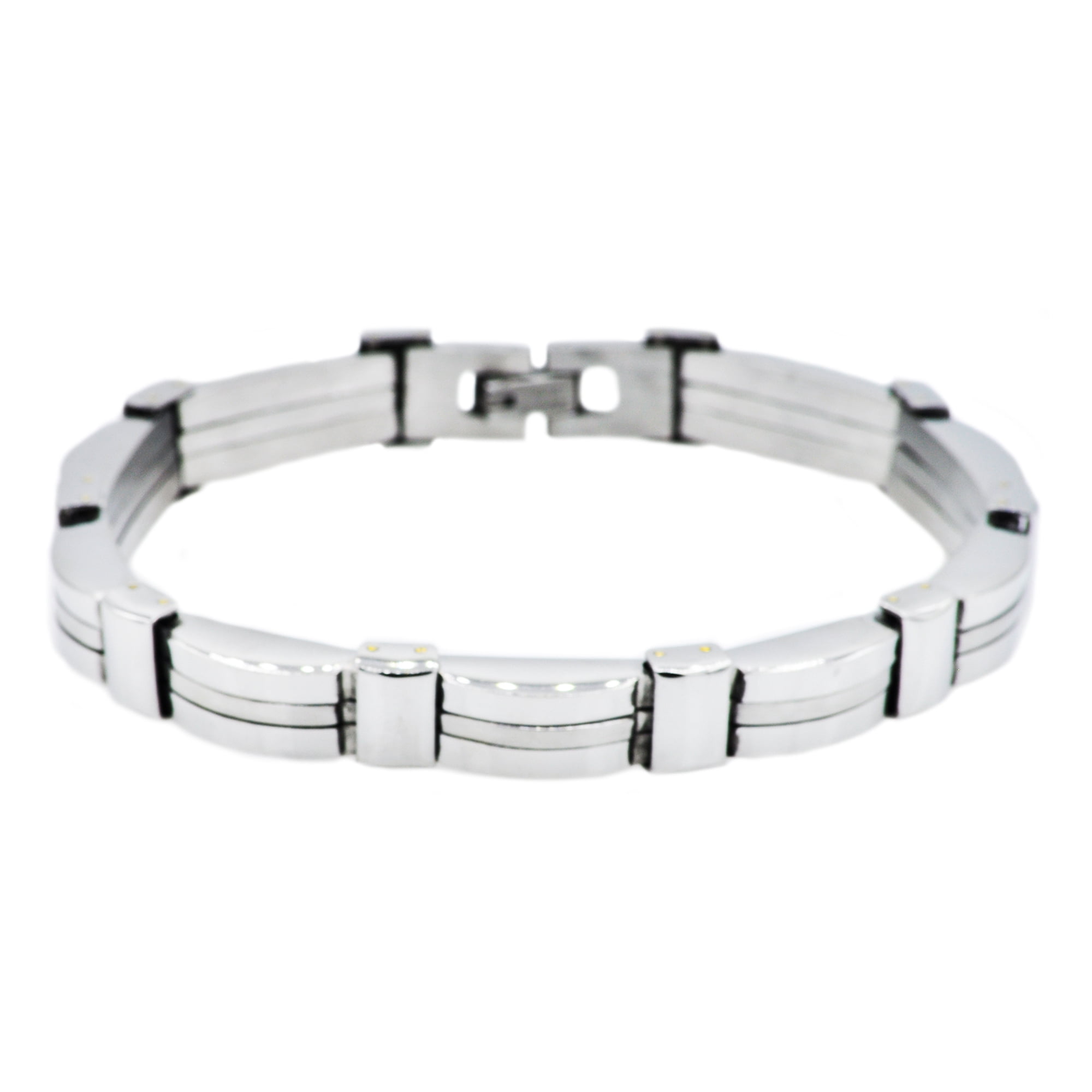 Arista Men's Nugget Links Fashion Bracelet in Solid Black Stainless Steel, 8.5"