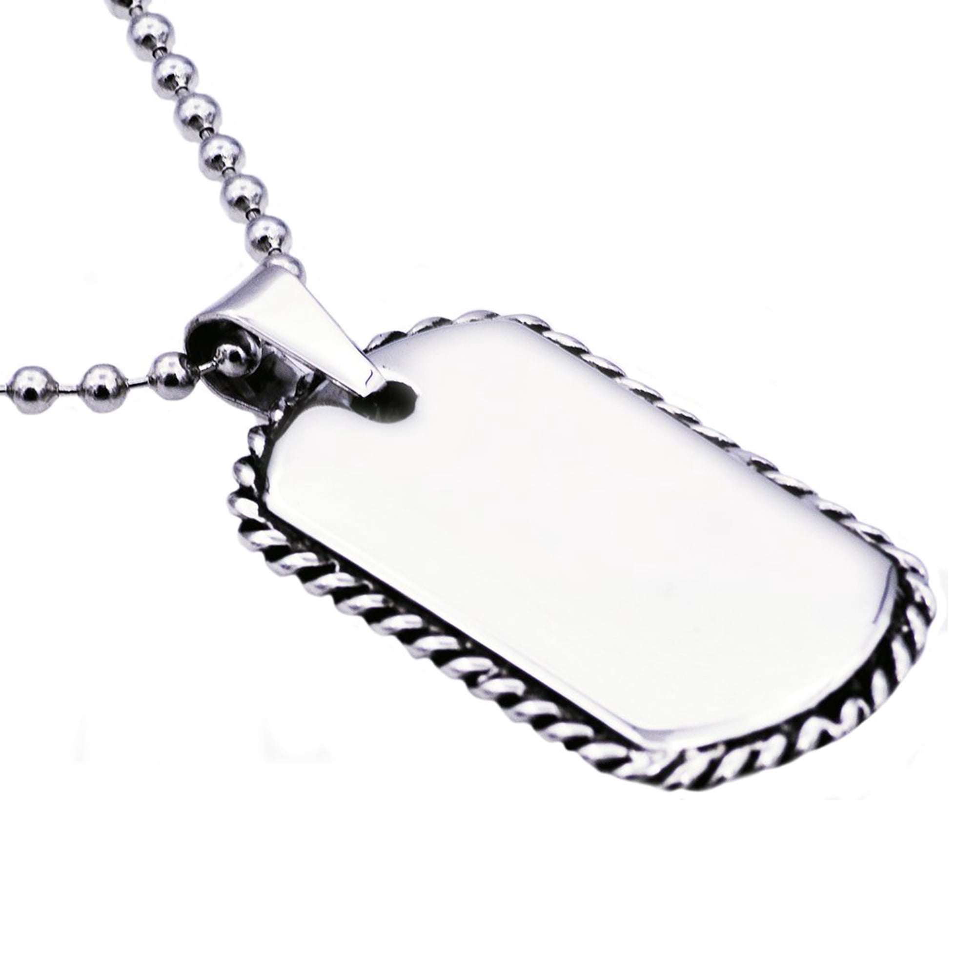 Arista Men's Rope Border Dog Tag Pendant in Solid Stainless Steel, 24"