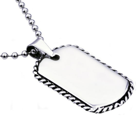 Arista Men's Rope Border Dog Tag Pendant in Solid Stainless Steel, 24"