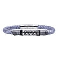 thumbnail image 1 of Arista Men's Rope Design Bracelet in Grey Leather Solid Stainless Steel, 8.5", 1 of 3
