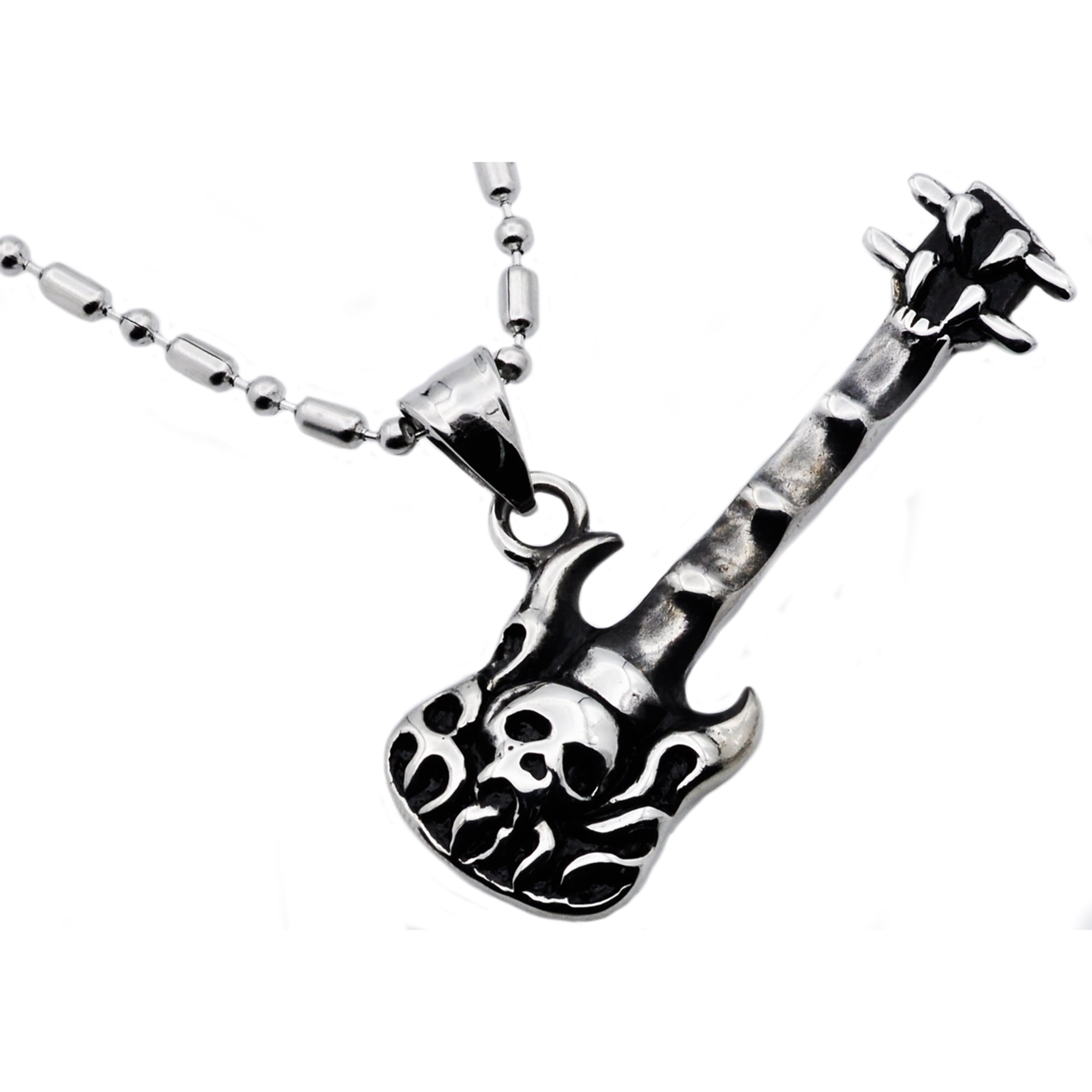 Arista Men's Skull Guitar Pendant in Black Plated Solid Stainless Steel