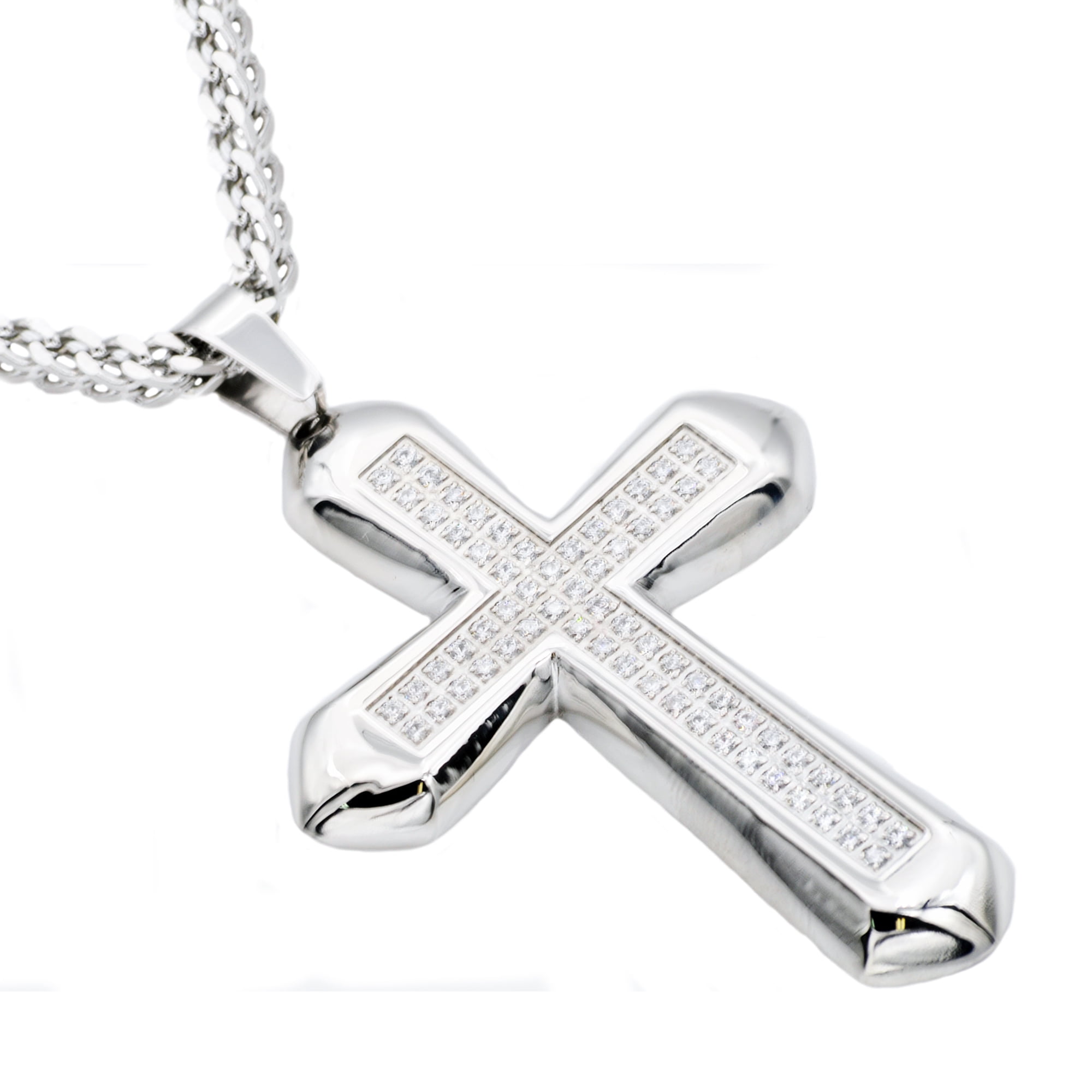 Arista Men's Stainless Steel Cross Pendant with Cubic Zirconia , 24"
