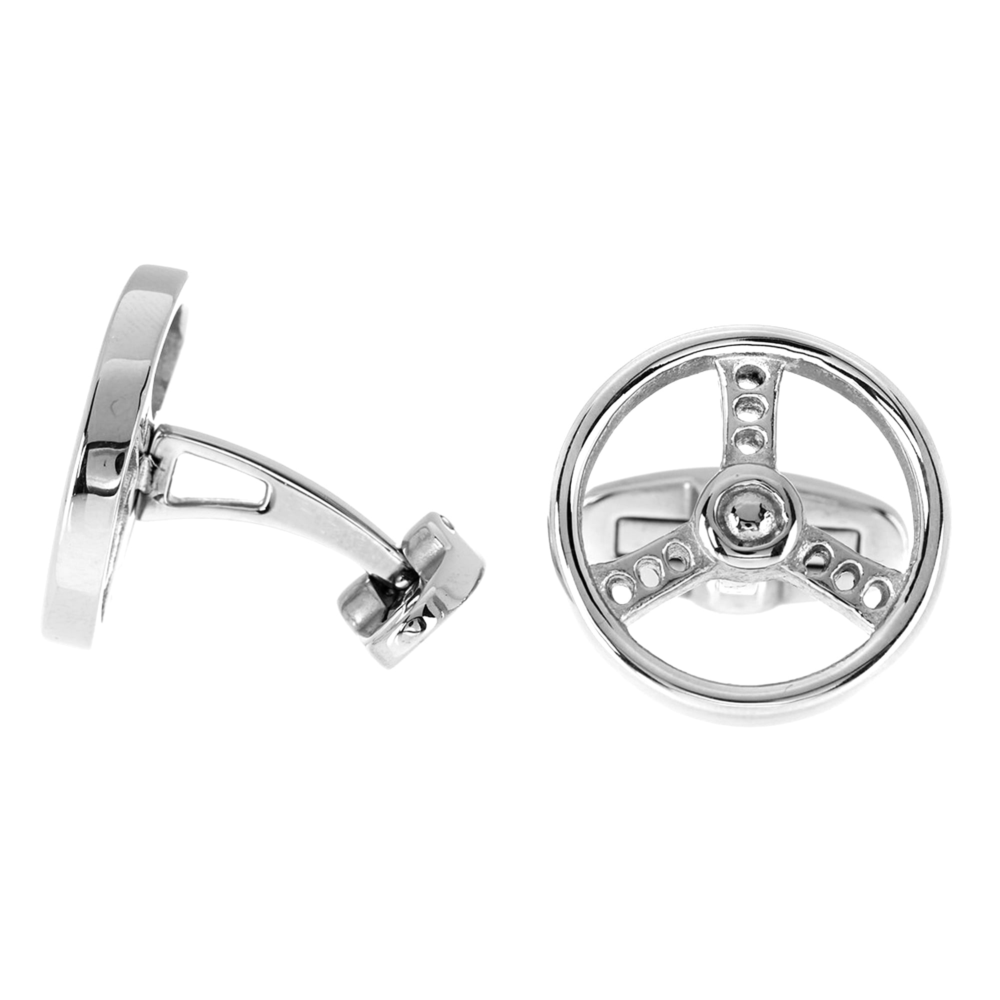 Arista Men's Steering Wheel Cuff Links in White Stainless Steel