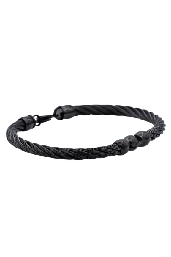 Men's Wire Bangle Bracelet in Black Plated Solid Stainless Steel, 8.5"