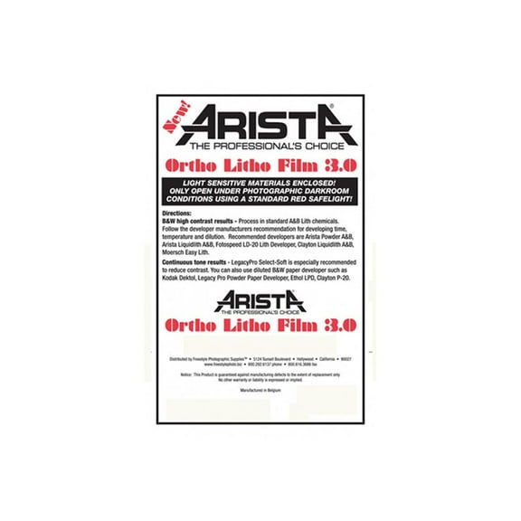 Arista Ortho Litho 8x10" 3.0 Film, 100 Sheets
