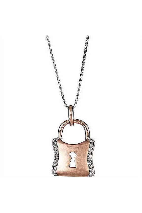 Round Accent Diamonds Lock Pendant in Solid Stainless Steel , 16"