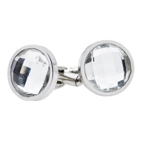 Arista Round Clear Crystals Men's Cuff Links in Stainless Steel