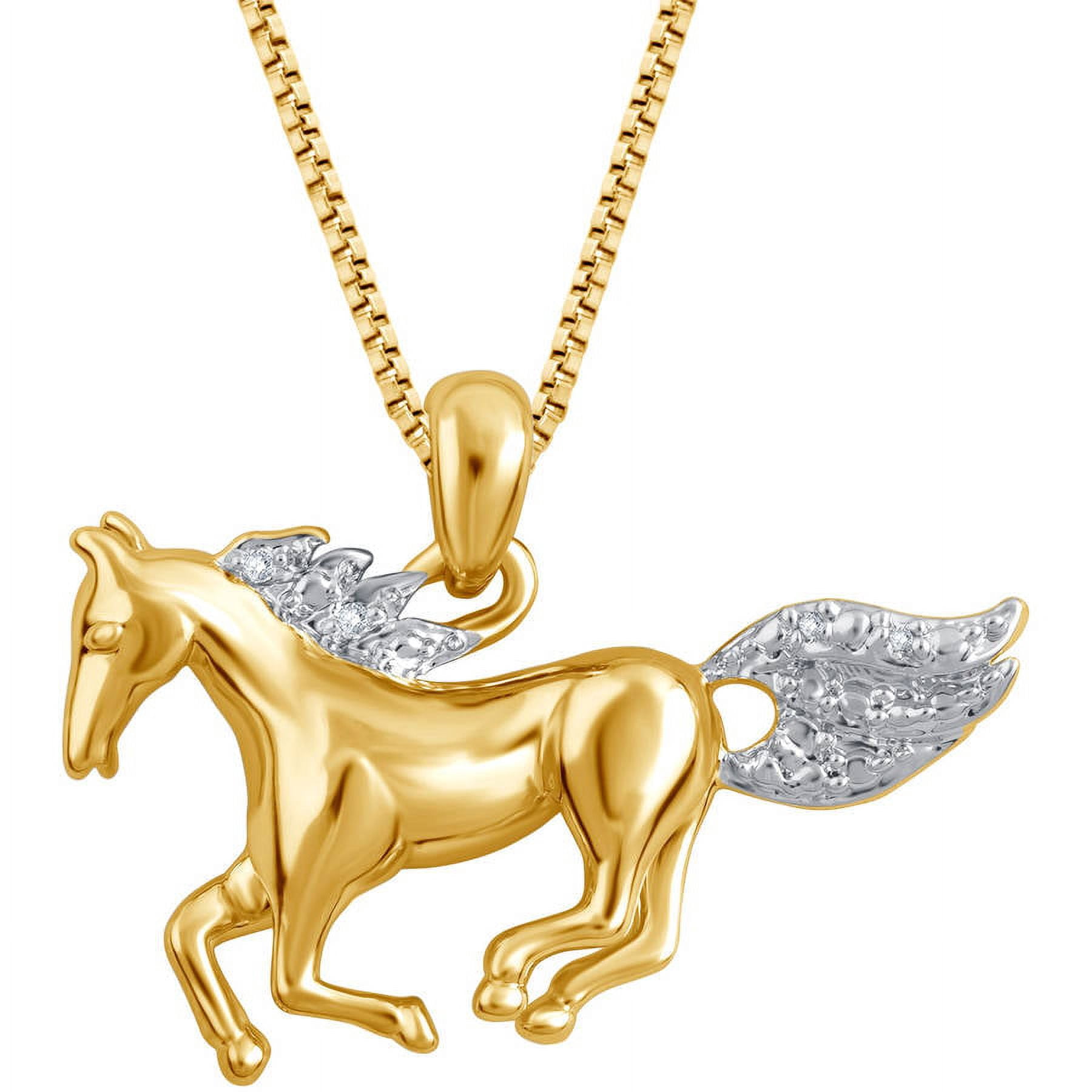 Arista Round Diamond Accent 14K Gold-Tone Women's Horse Pendant in Brass, 18"