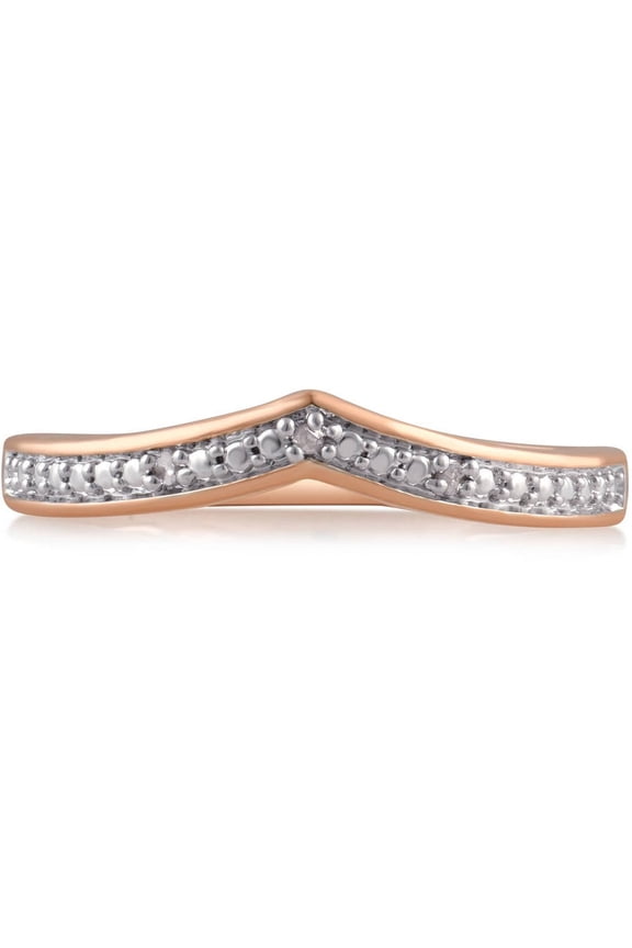Round Diamond Accent 14K Rose Gold Plated Contour Women's Wedding Band in Brass