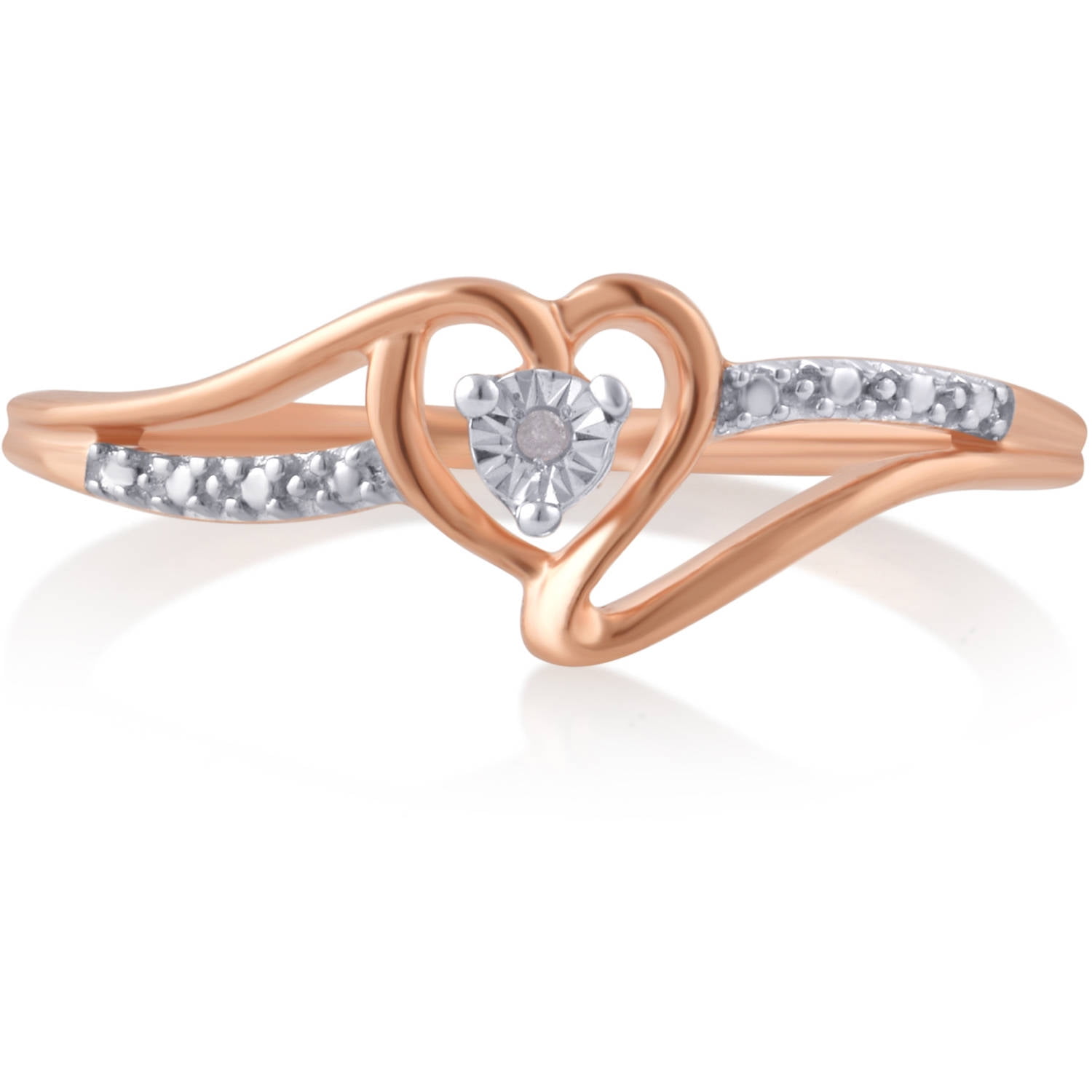 Arista Round Diamond Accent Rose Tone Women's Heart Fashion Ring in Silver