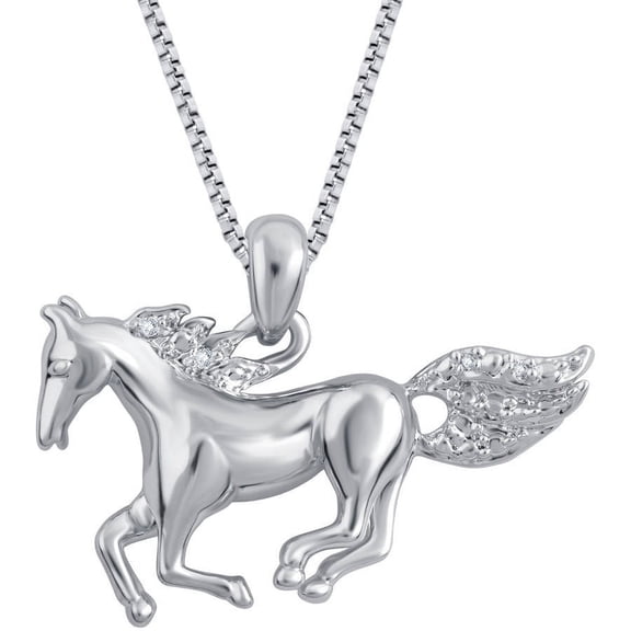 Arista Round Diamond Accent Silver-Tone Women's Horse Pendant in Brass, 18"