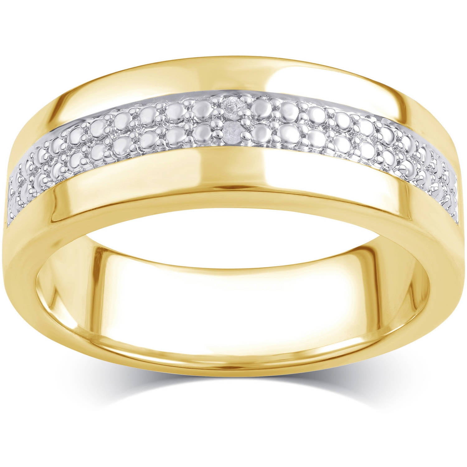 Arista Round Diamond Accent Women's Classic Two Row Wedding Band in 14K Yellow Gold Plated Brass