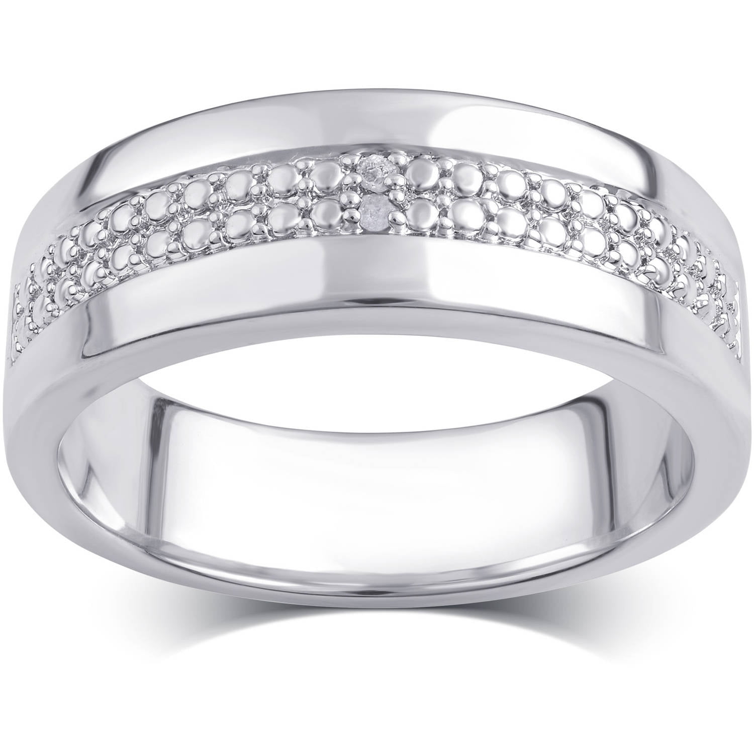 Arista Round Diamond Accent Women's Classic Two Row Wedding Band in Silver Plated Brass
