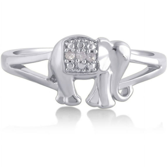 Arista Round Diamond Accent Women's Elephant Fashion Ring in Silver-Tone Brass