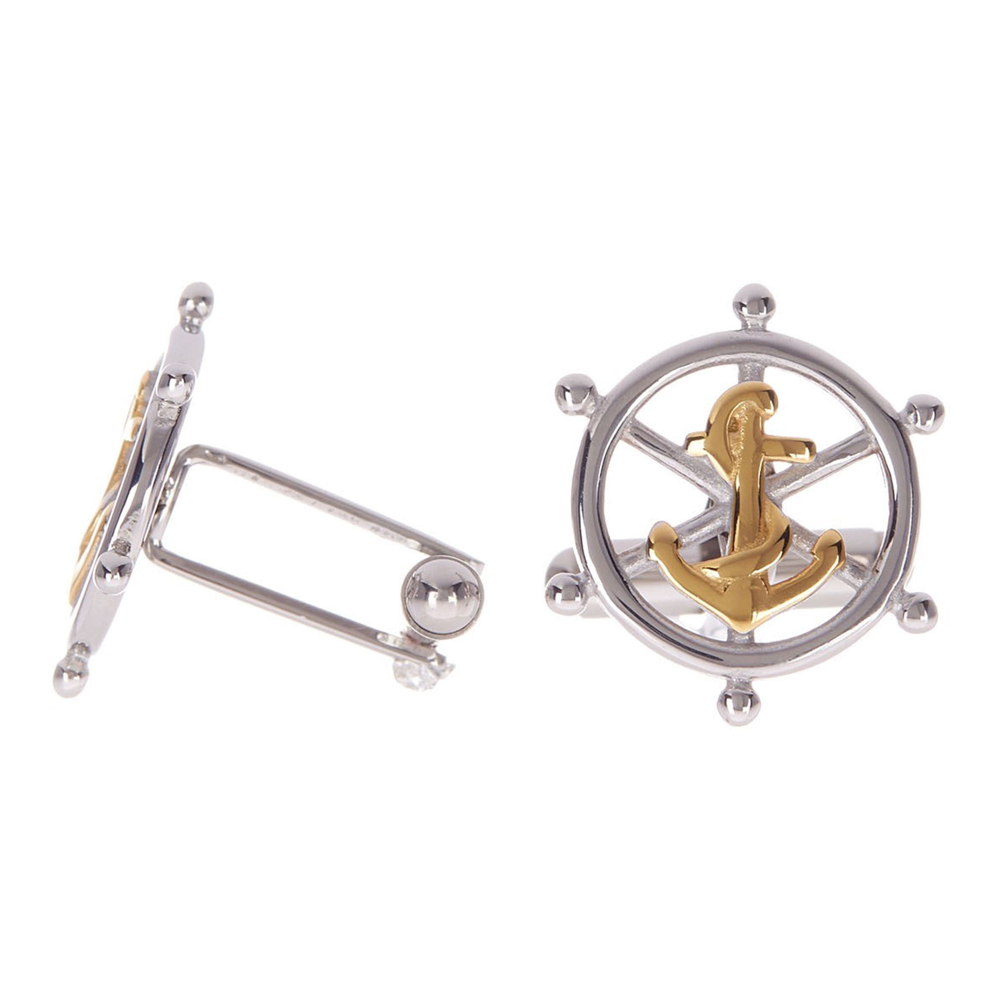 Arista Ship Helm and Anchor Cuff Men's Links in Gold Plated Stainless Steel