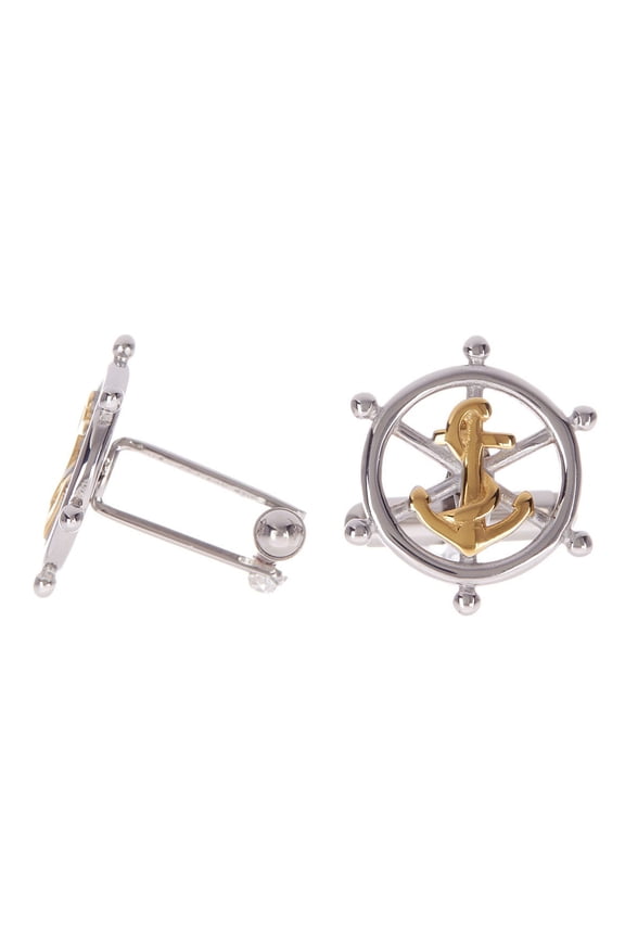 Ship Helm and Anchor Cuff Men's Links in Gold Plated Stainless Steel