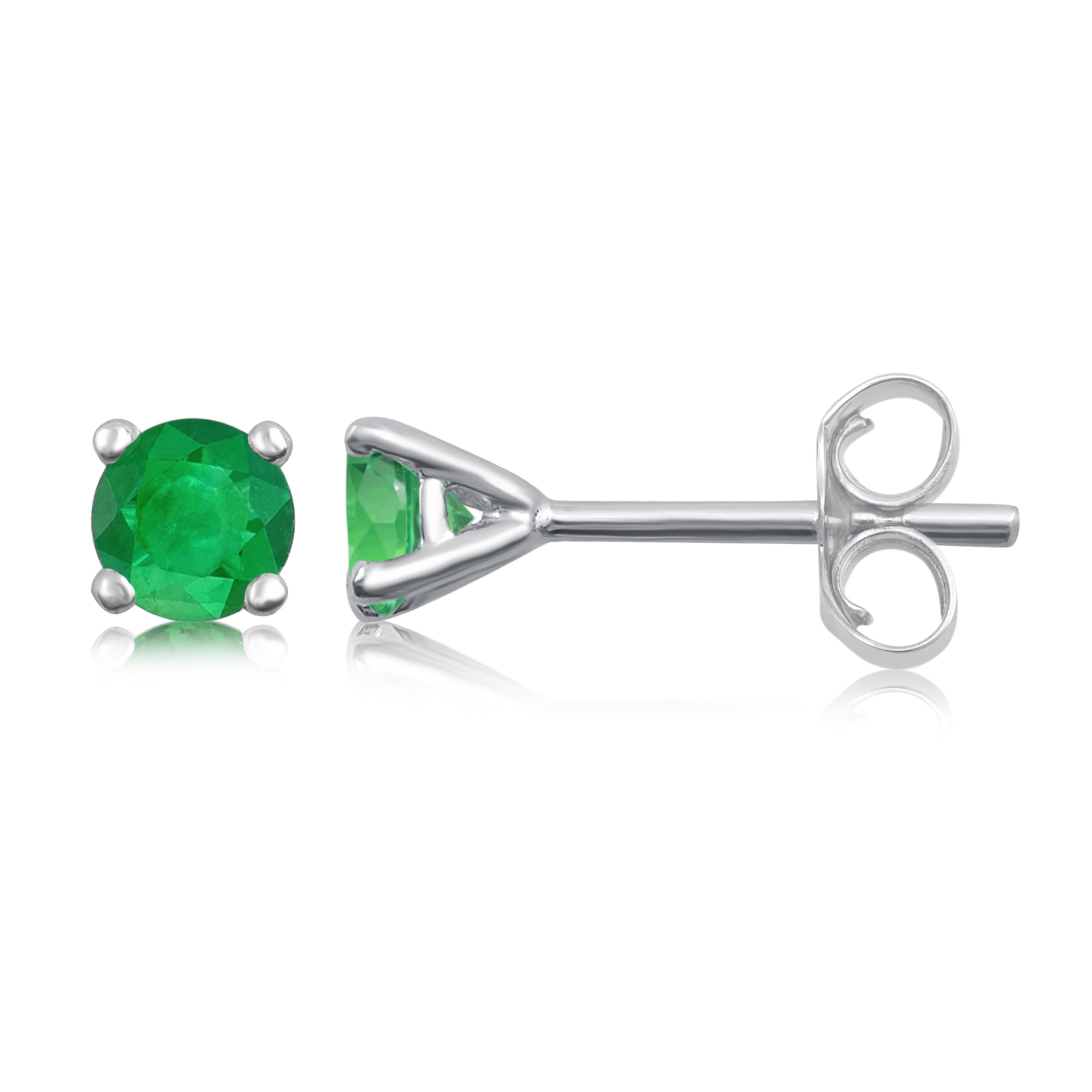 Arista Simulated Round Cut Emerald Women's Four Prong Stud Earrings in Sterling Silver