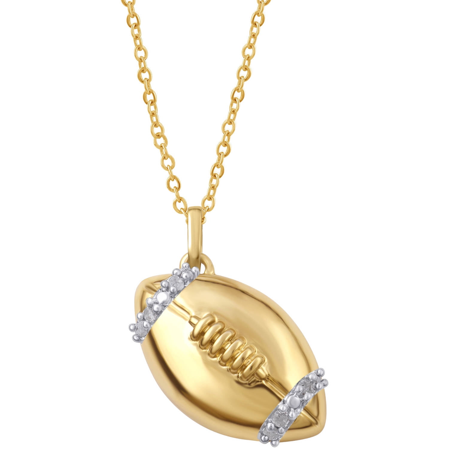Arista Sporty Diamond Accent 14K Gold Tone American Football Pendant in Brass, 18"