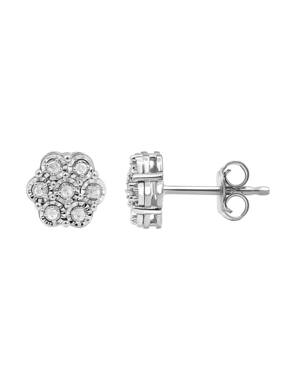 Sterling Silver 1/10 Ct Round Natural Diamond Stud Earrings for Women